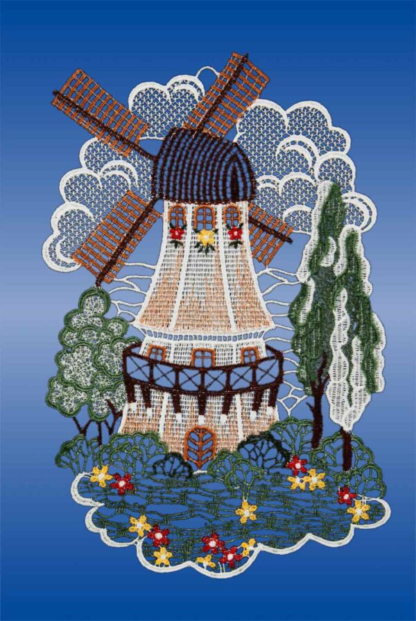 Plauener Spitze Fensterbild Windmühle