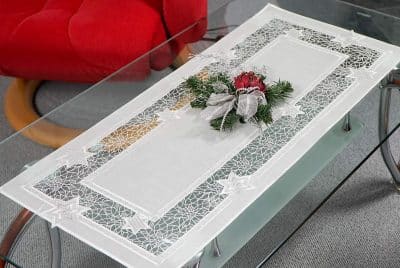 Plauener Spitze Tischläufer zu Weihnachten 40x90 cm silber