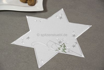Weihnachtstischdecke Stern aus bestickter Plauener Spitze