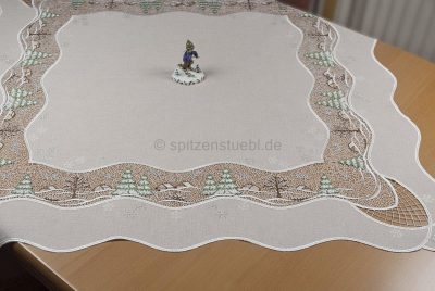 Tischdecken zu Weihnachten Winterwald aus Plauener Spitze