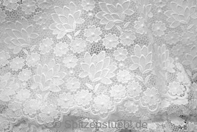 Plauener Spitze Spitzenstoff Baumwolle Meterware Brautkleid weiß