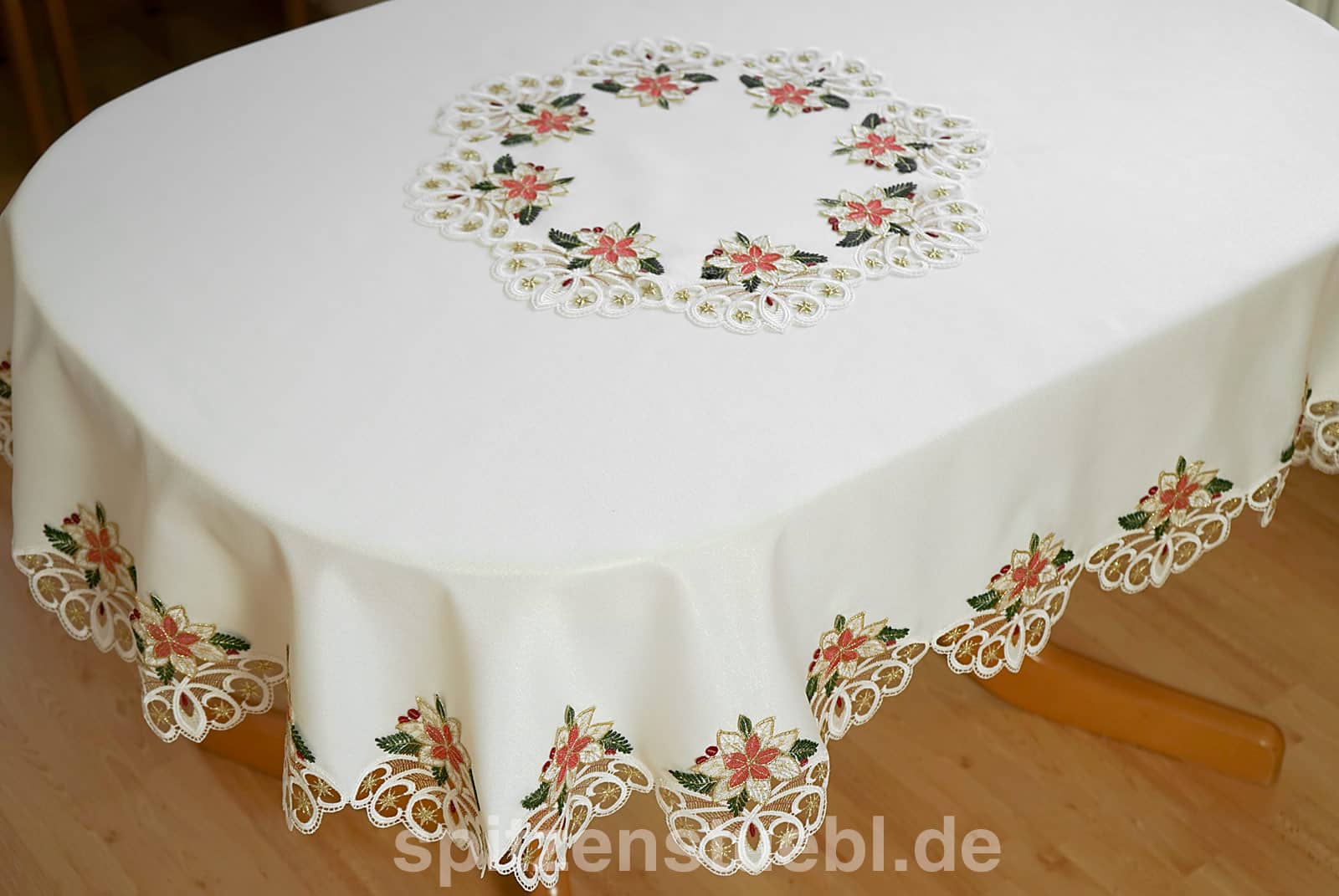 Sonderanfertigung große ovale Weihnachtstischdecke aus Plauener Spitze  Tischdecke nach Maß