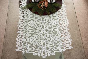 Plauener Spitze Tischläufer zu Weihnachten Sternenzauber silber 40 cm
