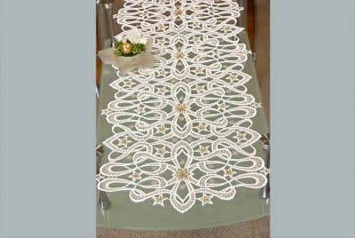 Plauener Spitze Tischband zu Weihnachten Sternenzauber gold 28 cm