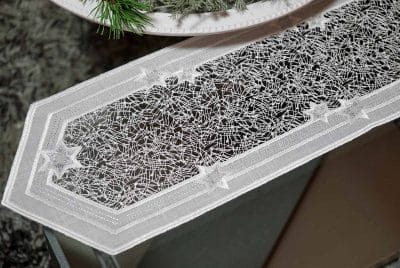 Modernes Tischband silber 20x115 cm zu Weihnachten aus Plauener Spitze