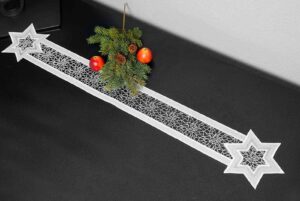 plauener spitze tischband weihnachten classic 16×113 cm silber