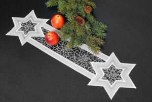 plauener spitze tischband weihnachten classic 16×59 cm silber